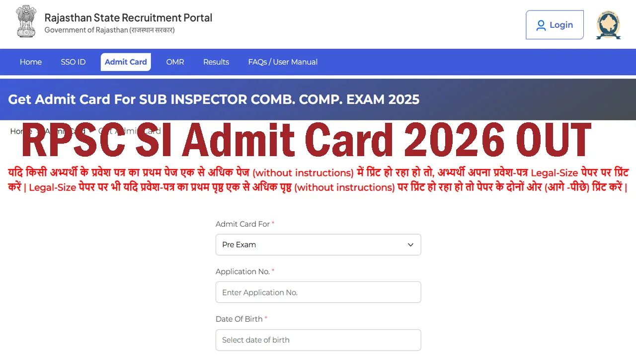 Rajasthan SI Admit Card 2026 Out: Download Now, Exam Dates & Shift Details Inside